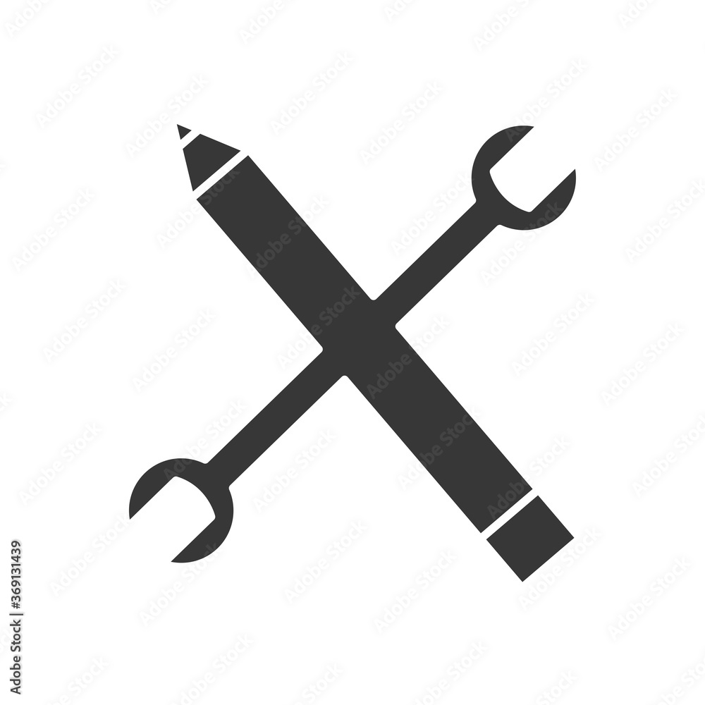 Technical service concept, pencil and wrench tool crossed, silhouette style Technical service concept, pencil and wrench tool crossed, silhouette style