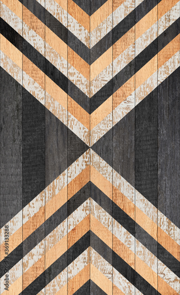 Wooden planks painted in white, black, and brown. Wood texture