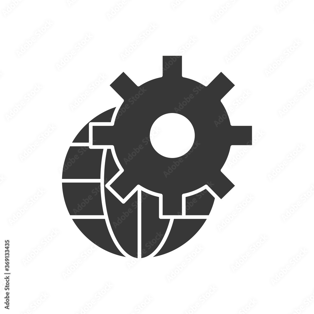 Technical service concept, global sphere with gear wheel icon, silhouette style Technical service concept, global sphere with gear wheel icon, silhouette style