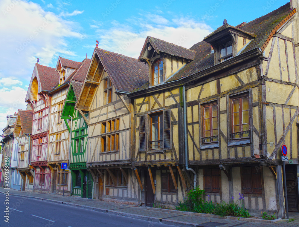 five half-timbered house on the medieval street