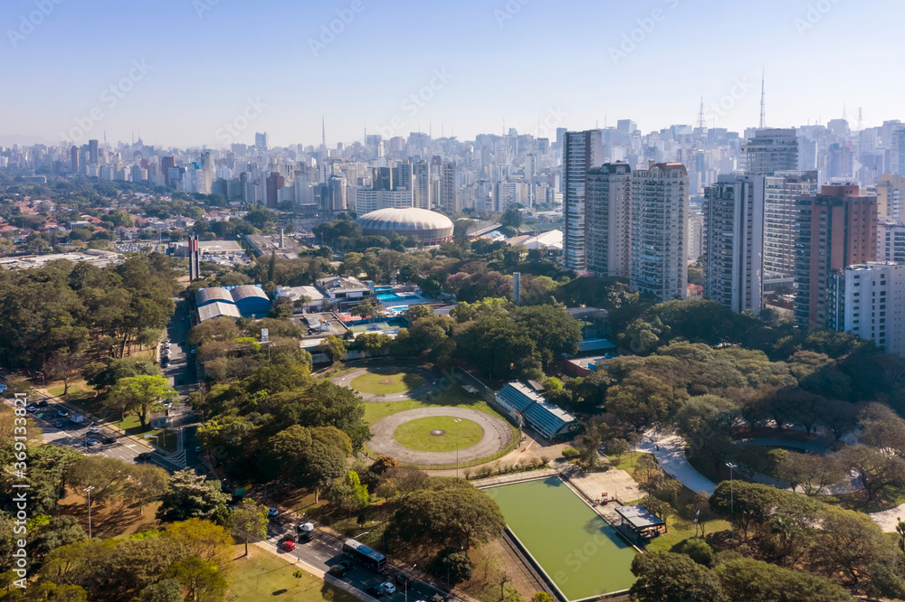 aerodrome of Ibirapuera Park with gym in the background in Sao Paulo, Brazil