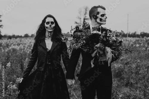 A skeleton themed engagement shoot