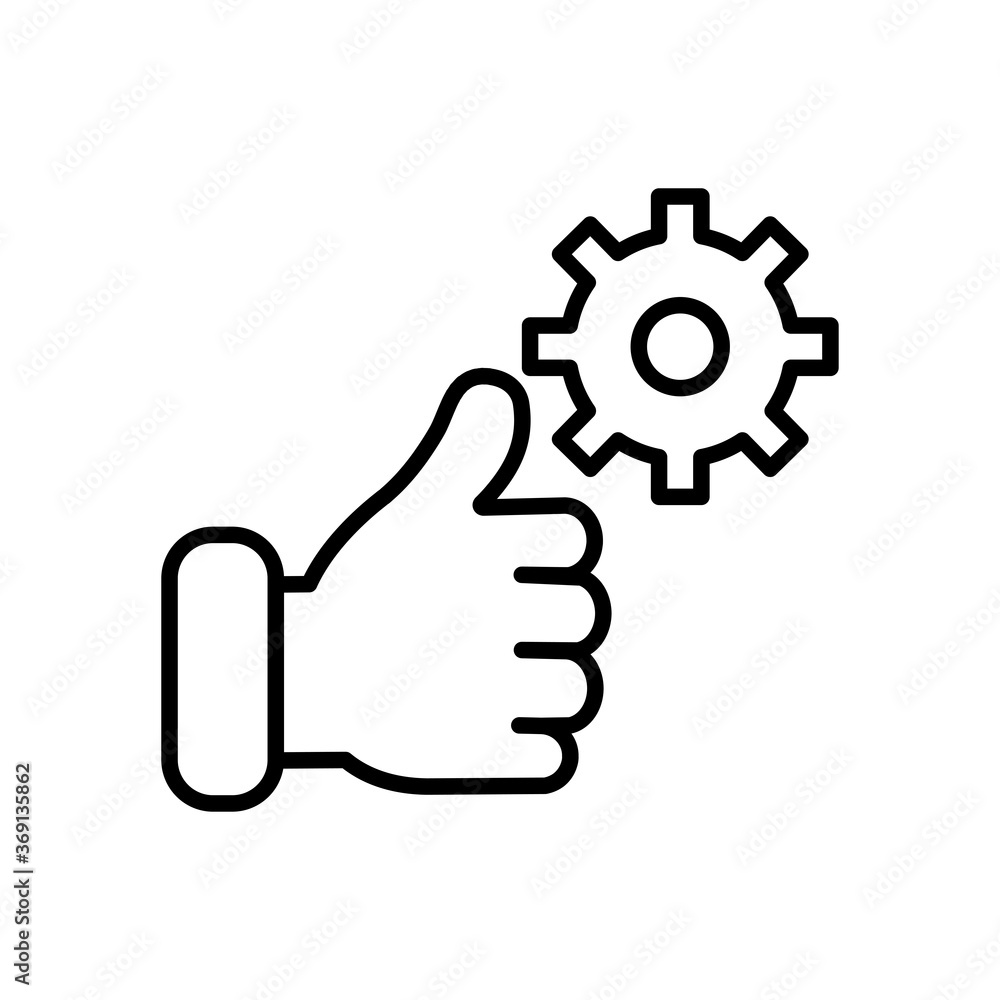 technical service concept, hand with thumb up and gear wheel icon, line style technical service concept, hand with thumb up and gear wheel icon, line style