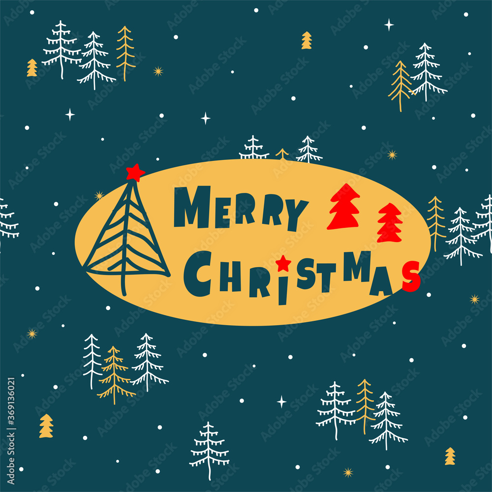 Naklejka premium Christmas and New Year. Vector greeting card with Christmas tree