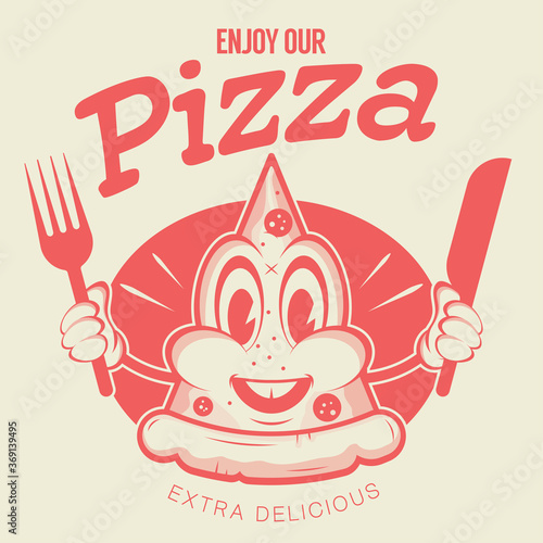 funny pizza logo in retro style