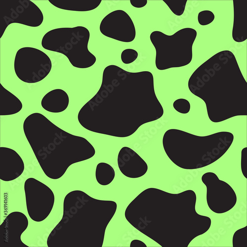 Seamless pattern black and green. Cow hide background