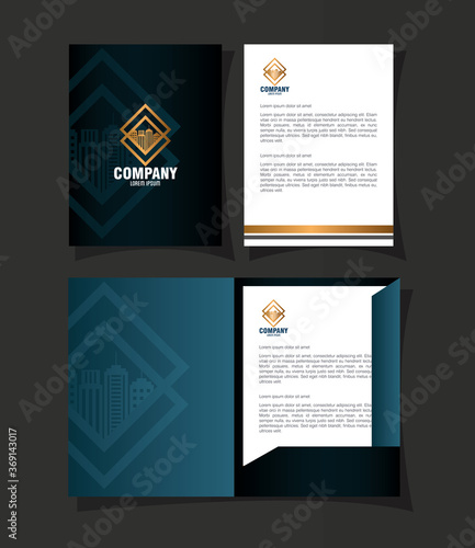 corporate identity brand mockup, brochure and document, black mockup with golden sign