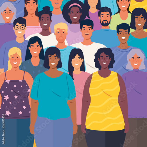 multiethnic group of people together background