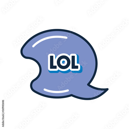 slang bubble concept, purple speech bubble with lol word, flat style