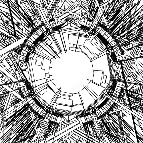 Abstract Urban City In Chaos Around The Hole Vector