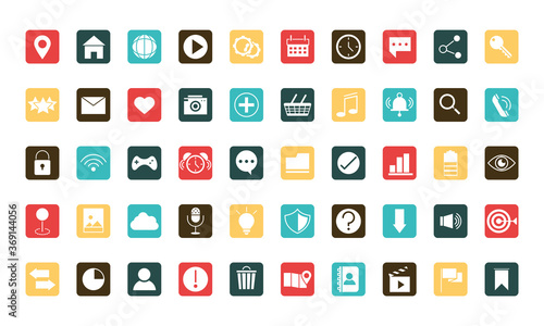 mobile application web button menu digital flat style icons set
