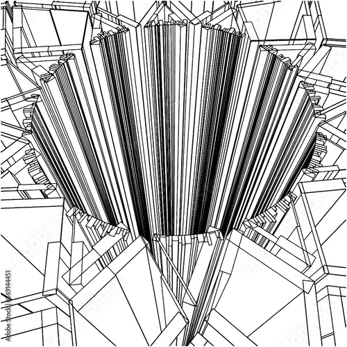 Abstract Urban City Buildings In Chaos Hole Vector 