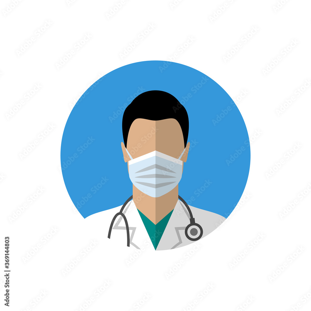 Doctor wearing a medical mask. Flat style vector illustration Doctor wearing a medical mask. Flat style vector illustration