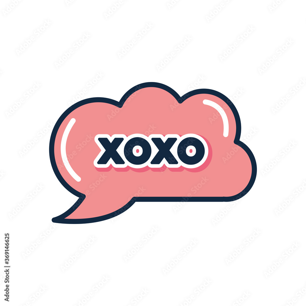 slang bubble concept, pink cloud with xoxo word icon, flat style slang bubble concept, pink cloud with xoxo word icon, flat style