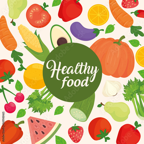 banner with vegetables and fruits, concept healthy food