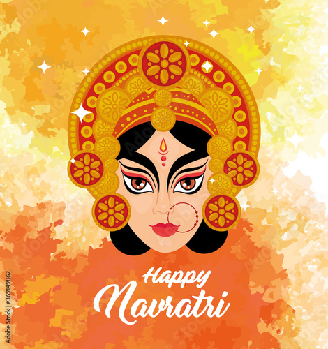 happy navratri celebration poster with durga face