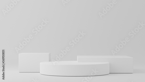 3d illustration pedestal  geometric step white cylinder podium platform for cosmetic product presentation.Mock up design empty space. Abstract composition in pastel background modern style