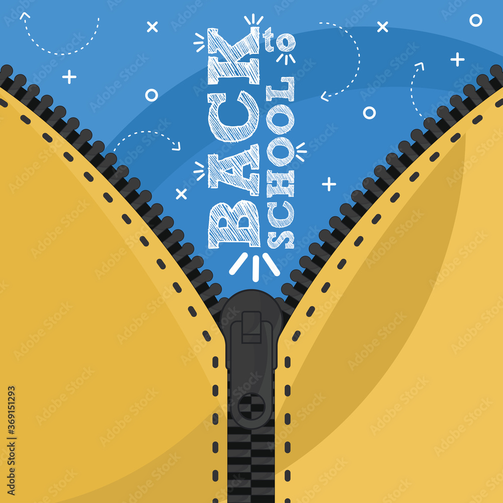 Obraz premium Back to school poster. Zipper bottom of school bag - Vector