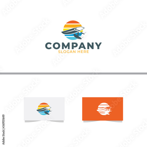 Foiling Surfboard Logo Design Template