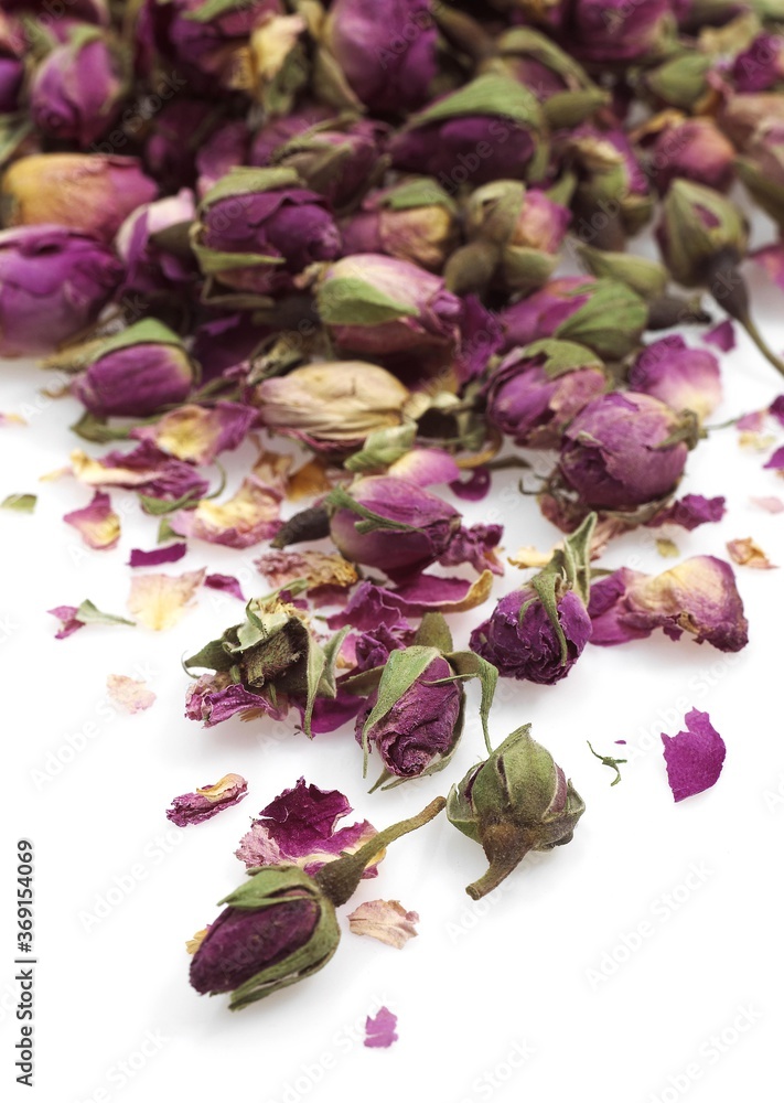 DRY ROSEBUD AGAINST WHITE BACKGROUND DRY ROSEBUD AGAINST WHITE BACKGROUND