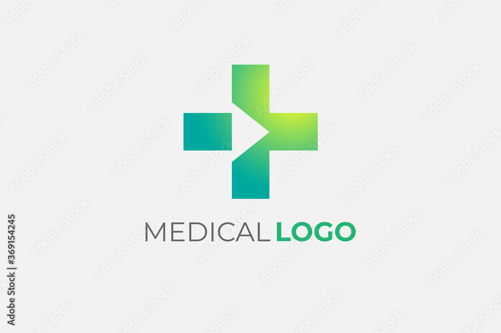 Fototapeta premium Medical logo, cross sign with arrow inside, Flat Logo Design Template Element, vector illustration