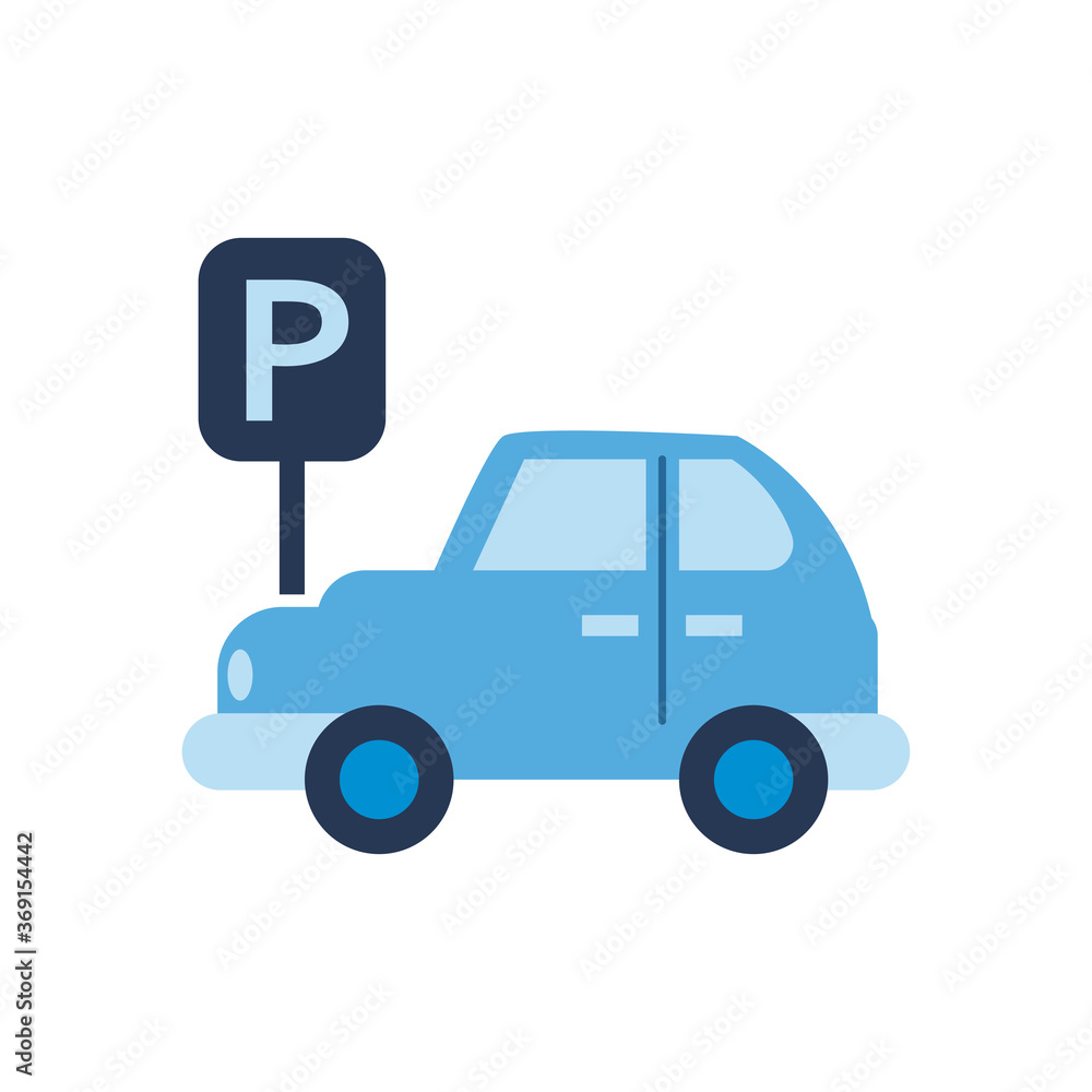 parking road sign and car flat style icon vector design