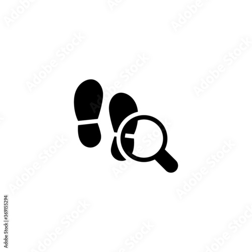 detective icon. loupe search footstep icon in black flat glyph, filled style isolated on white background