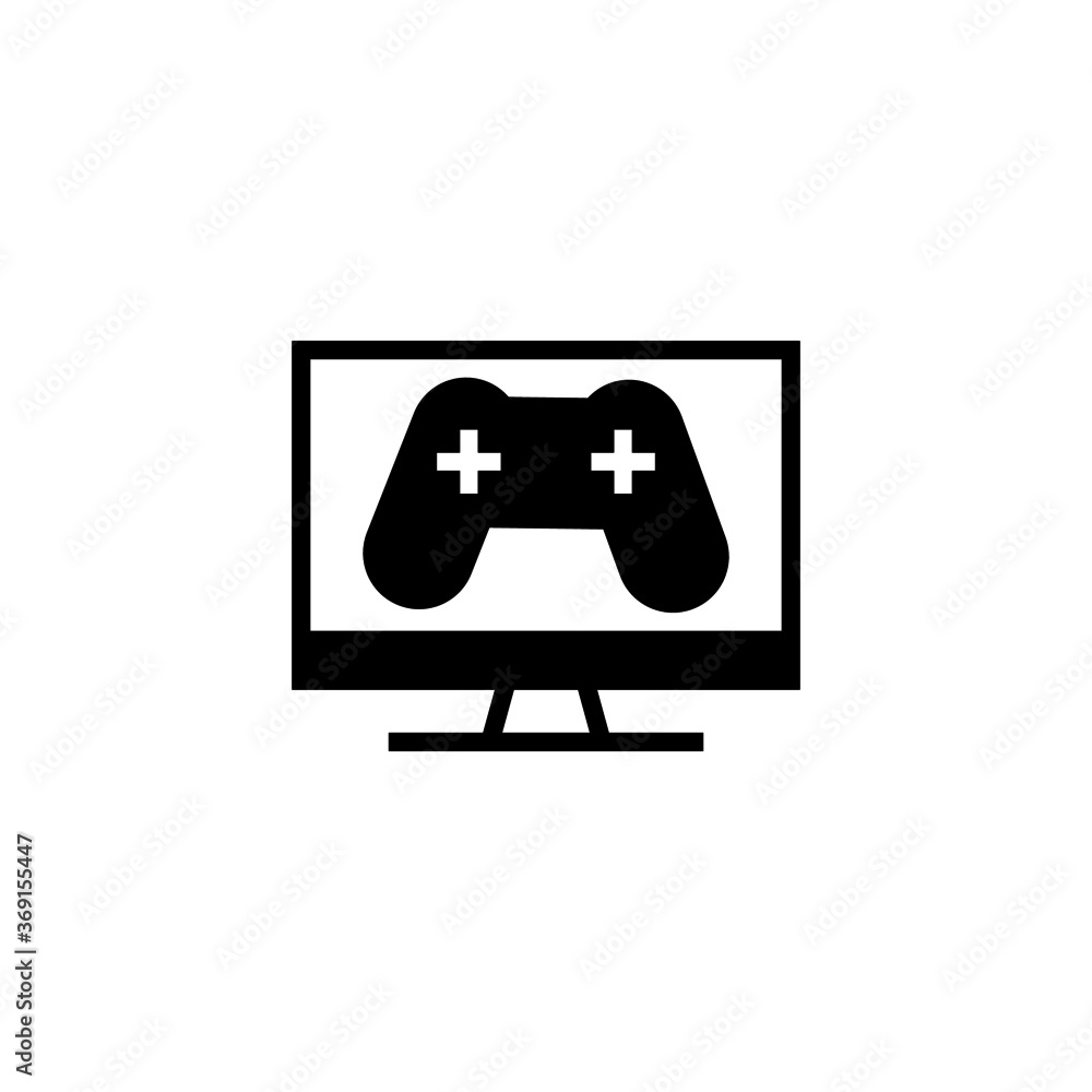 TV, display, Gaming monitor icon in black flat glyph, filled style isolated on white background TV, display, Gaming monitor icon in black flat glyph, filled style isolated on white background