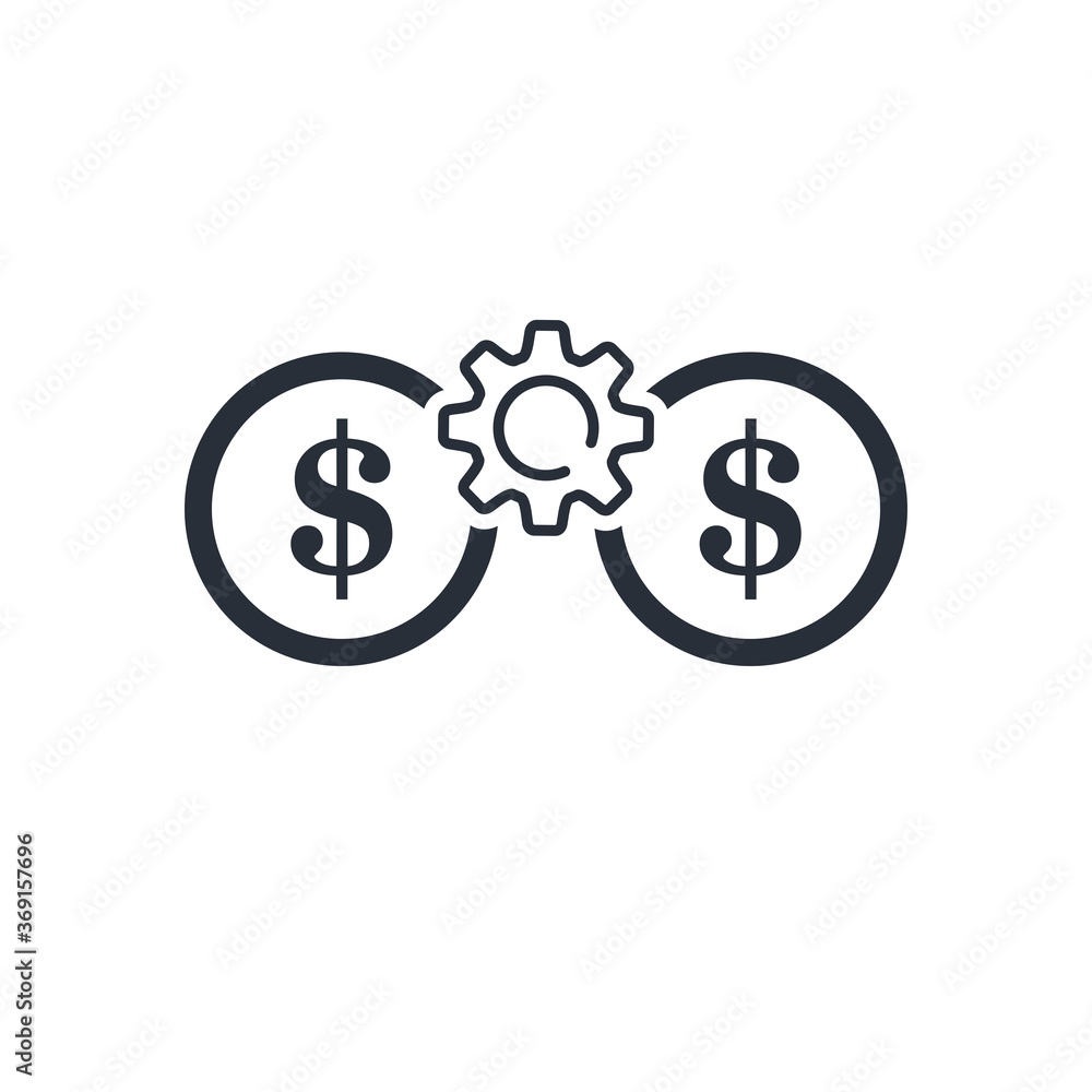 Binoculars and dollar. Financial supervision. Vector linear icon isolated on white background. Binoculars and dollar. Financial supervision. Vector linear icon isolated on white background.