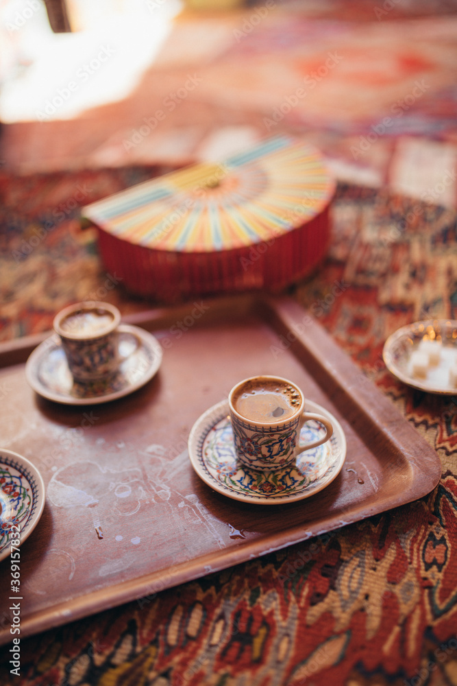 Drinking traditional Turkish coffee Drinking traditional Turkish coffee