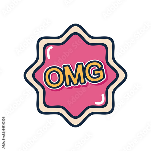 slang bubbles concept, seal stamp with omg word icon, flat style