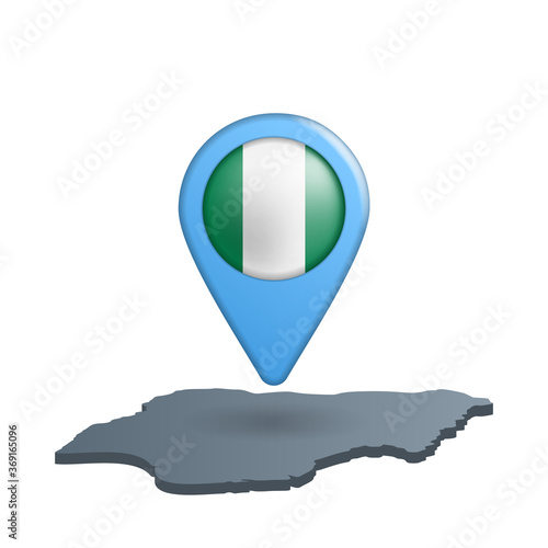 Nigeria flag map pin on white photo