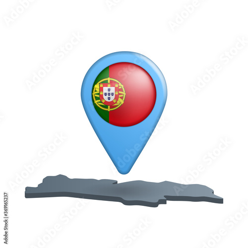 Portugal flag map pin on white photo