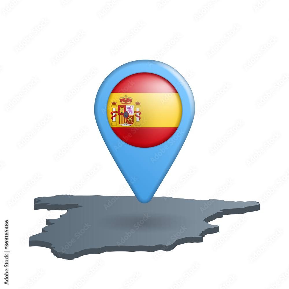 Spain flag map pin on white