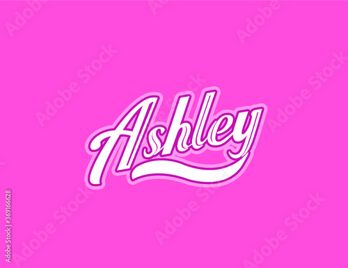 First name "Ashley" designed in athletic script with pink background. Great for personalization of Breast Cancer Awareness gear and accessories.