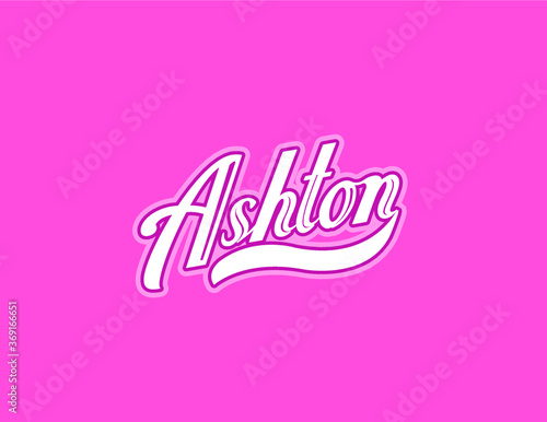 First name "Ashton" designed in athletic script with pink background. Great for personalization of Breast Cancer Awareness gear and accessories.