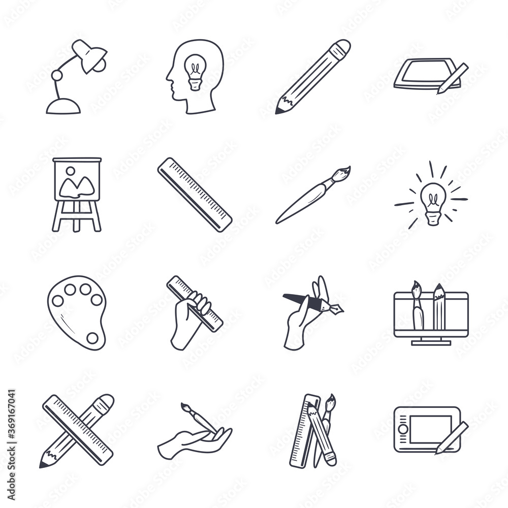 Art and design line style icon set vector design Art and design line style icon set vector design