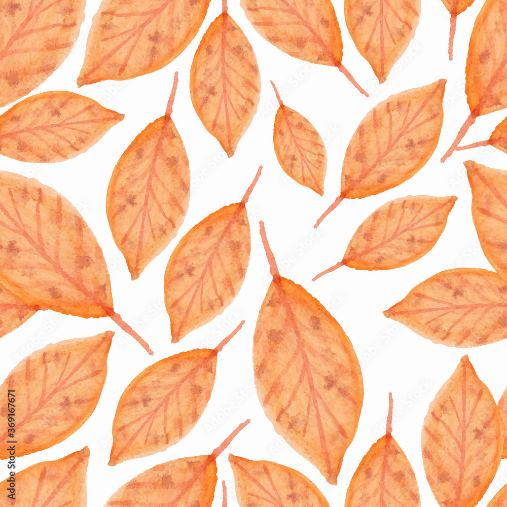 Seamless pattern with autumn leaf watercolor illustration
