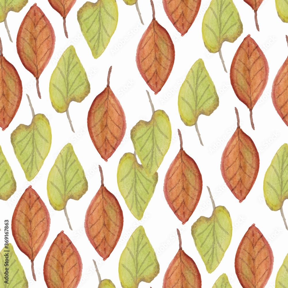 Obraz premium Repeat pattern with watercolor autumn leaf