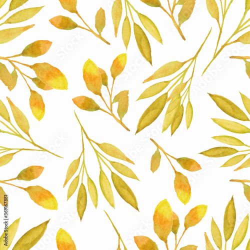 Seamless pattern autumn leaf in watercolor style