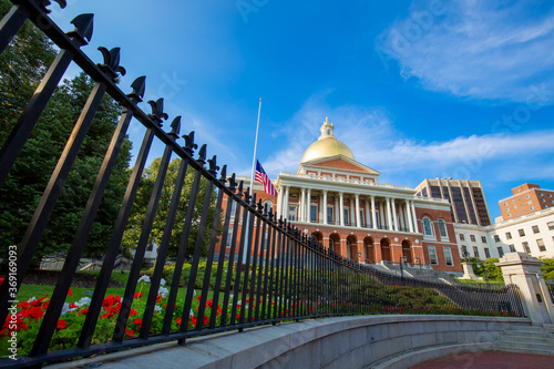 Massachusetts Old State House in Boston historic city center, located close to landmark Beacon Hill and Freedom Trail