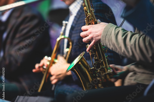Sticker Concert view of a saxophonist, saxophone player with vocalist and musical during