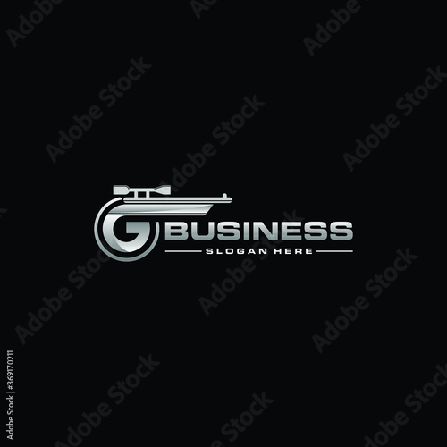 Initial Letter G Shooting Bullet Logo With Concept Weapon For Safety and Protection Symbol, Gun logo and Army soldier sniper shot and hunter icon logo vector Design