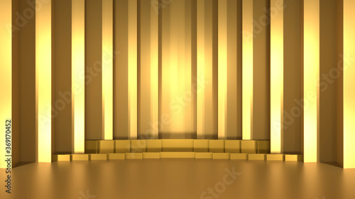 product display or showcase pedestal on gold background product template. 3D rendering