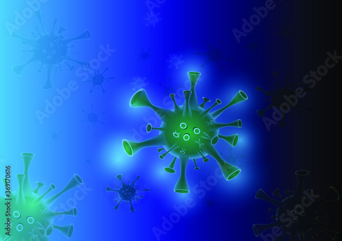 COVID-19. The spread of wuhan Coronavirus. Covid-19 influenzaTypes L and S. Viruses Background. Green on blue. COVID19 Vector eps10. Perfect for background, banners, poster, etc.