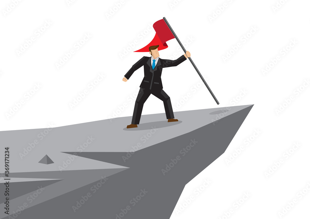 Fototapeta premium Businessman climb to the top of the mountain. Concept of leadership and challenge of corporate world. Vector illustration.
