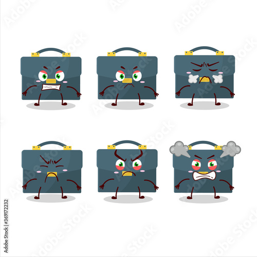 Briefcase cartoon character with various angry expressions