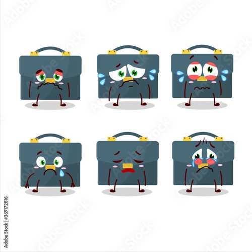 Briefcase cartoon in character with sad expression
