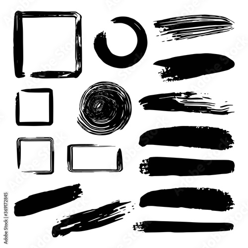 Vector abstract black brush strokes and frames for design template.