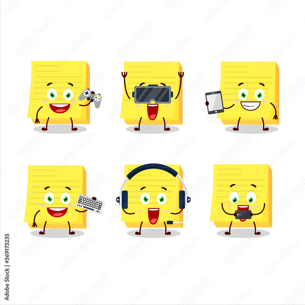 Sticky notes yellow cartoon character are playing games with various cute emoticons Sticky notes yellow cartoon character are playing games with various cute emoticons